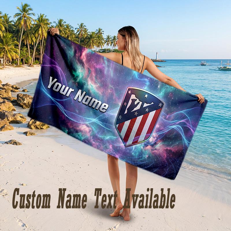 Atletico Madrid FC Design Beach Towel Custom Text Large Towel for Beach Vacation