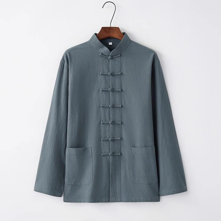 

Men’s Chinese-Style Cotton Linen Tang Suit: Retro Long Sleeve Top for Spring/Autumn, Inspired by Buddhist Hanfu Zen Meditation. M (Approx. 55 kg) зелёный