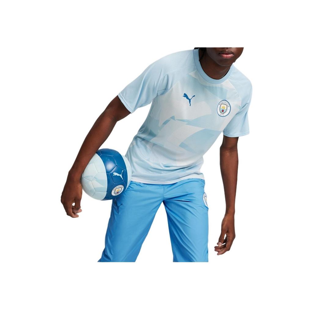 PUMA MCFC Prematch Ribbed Crew Neck Short Sleeve Printed Dopamine T-Shirt Men Tops Silver-Grey Lake-Blue 774370-01