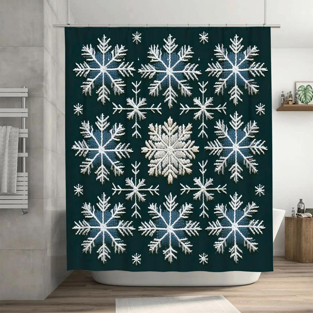 Snowflake Shower Curtain Waterproof Bath Mat Rug Bathroom Decor Customizable Size Decorative