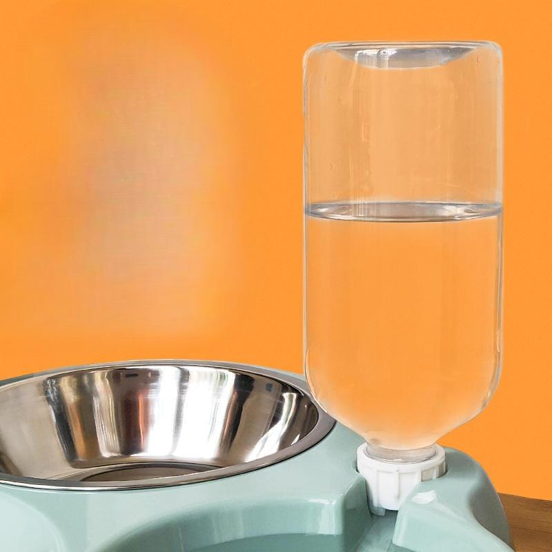 Futternapf, Automatischer Wasserspender für Katzen, Futterautomat, Integrierter Doppelnapf aus Edelstahl, Hundenapf, Futternapf