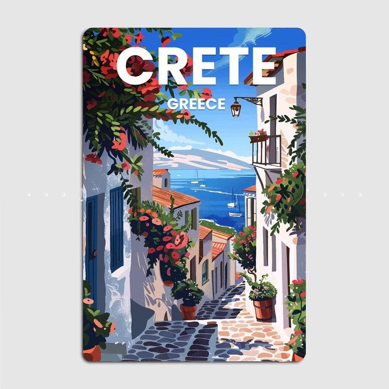 

Island of Crete Vintage Travel Scenery Poster Metal Sign Mural Plates Club Tin Home Decor Room Decoration Wall Decor 20x30cm（7.8x11.8inch）