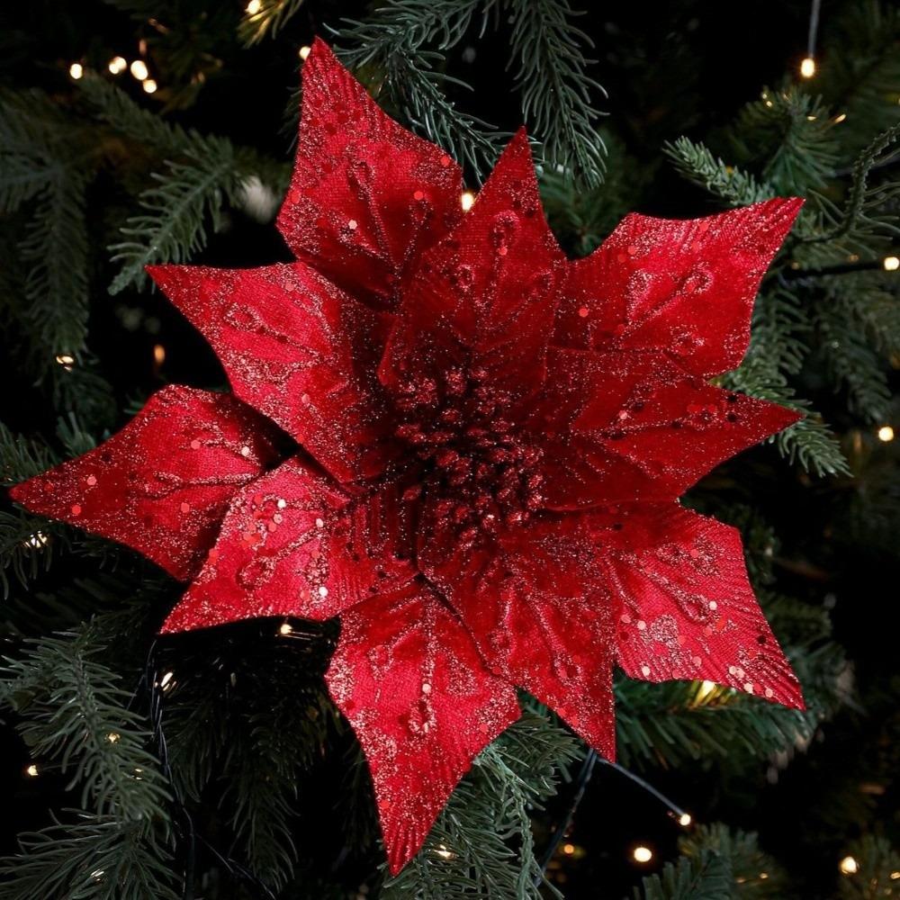 New 29CM Artificial Poinsettia Flower Gold Red Glitter Sparkling Simulation Flowers Sequins DIY Christmas Flower Home Decoration