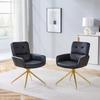 [Set of 2] European Swivel Chair, Light Luxury Design: Black PU Coating, Gold-colored Metal Legs, 360 Degrees Silently Rotating