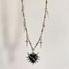 Yk2 Subculture Sliver Color Thorn Chain Sword Tassel Black Heart-shaped Pendant Necklace for Women Men Hip-hop Street Jewelry