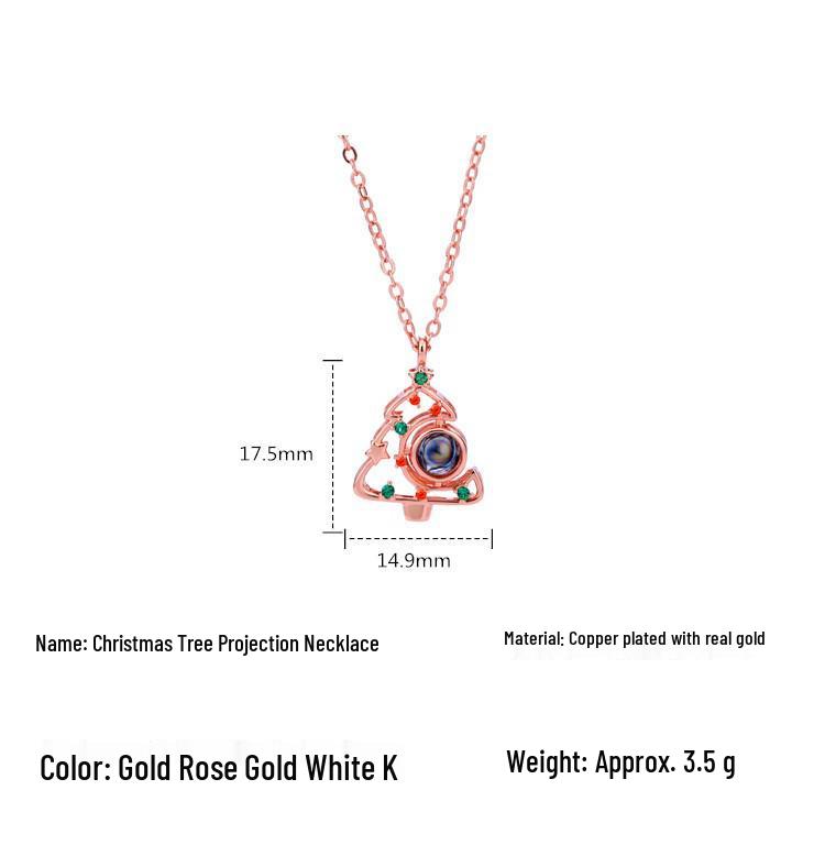 Stylish Minimalist Christmas Tree Necklace: Women's Unique 'I Love You' Projection Pendant - Ideal New Year Gift