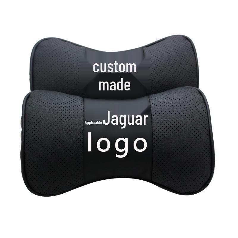 Genuine Leather Jaguar Car Headrest Pillow - Customizable Logo Neck and Back Support