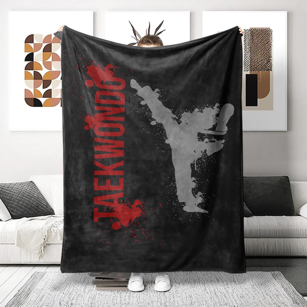 

Taekwondo-themed pattern Flannel printed blanket suitable for all seasons suitable for living room office sofa and travel 75x90cm