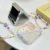 Braccialetto Orsetto Cartone Animato Carino Custodia Arcobaleno per Samsung Galaxy Z Flip 6 5 4 3 flip6 Catena da Polso con Perline Copertura Morbida in Silicone Antiurto