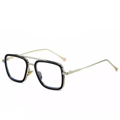 Dervin Unisex Adult Light Blocking Cut Zero Power Anti-Glare Retro Square Eyeglasses, Tony Stark Frame For Eye Protection