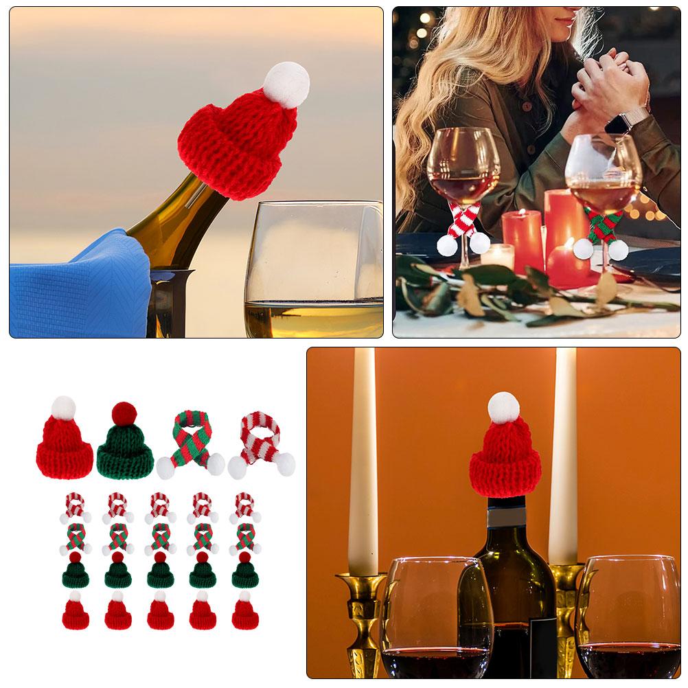 24Pcs Mini Christmas Knit Hat Scarf Set Compact Wine Bottle Covers Xmas Party Supplies Holiday Decorations Mini Knit Hat