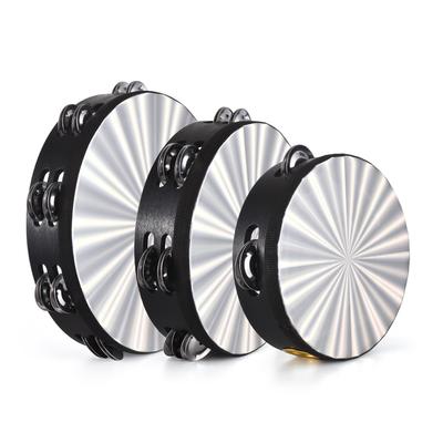 3 Pack Tambourine for Adults Pleasant Jingle Sound Hand Cranked Bell Rings Wooden Colorful
