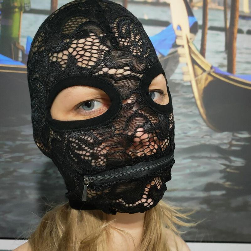Lace Full Face Mask Adjustable Zipper Mouth Mask