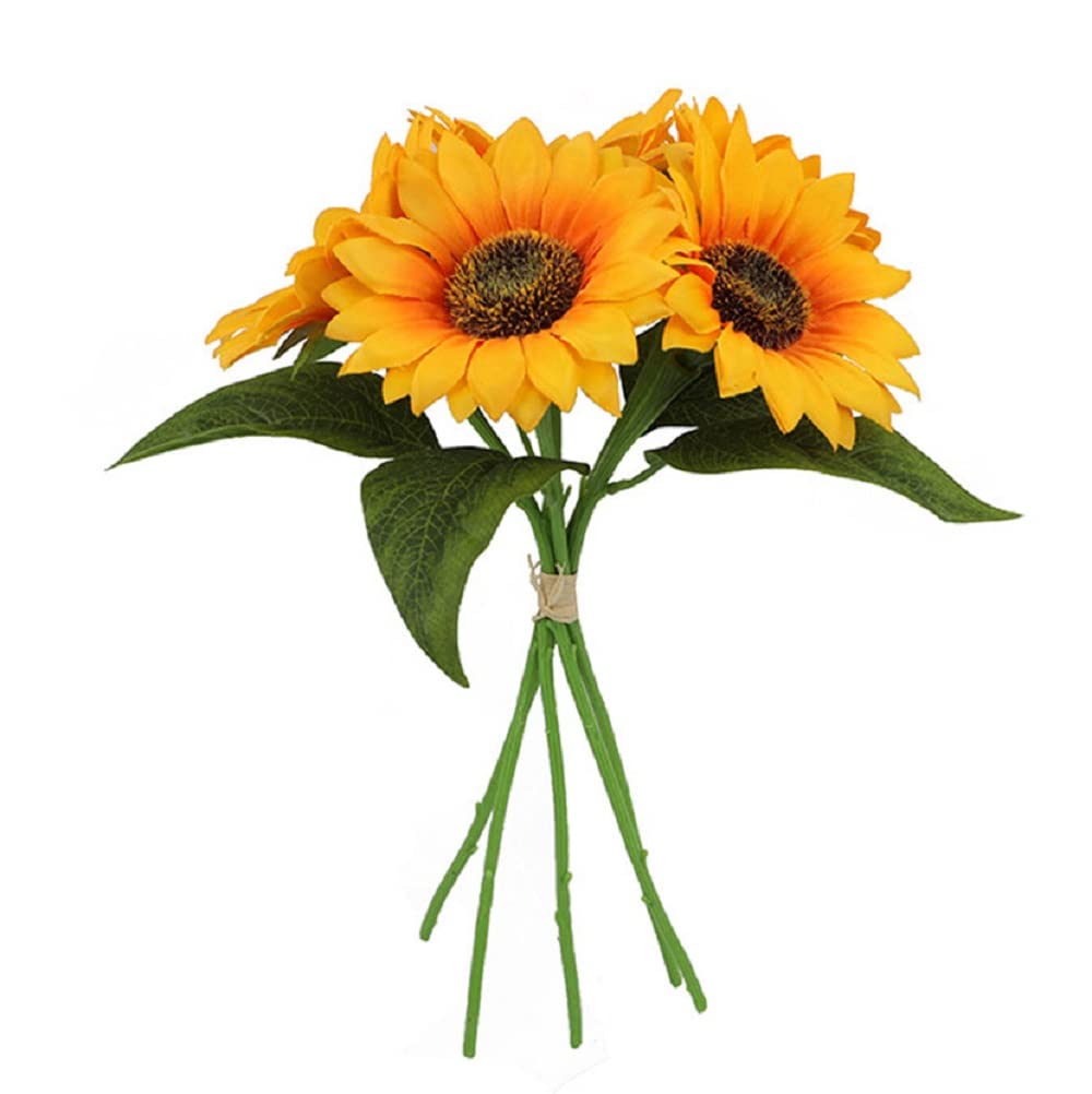 Desikaky Artificial Flowers Sunflower Silk Flower Bouquet 5 Heads 5 Pieces Artificial Potted Plant Bouquet Never Withers Flowers No Care Required