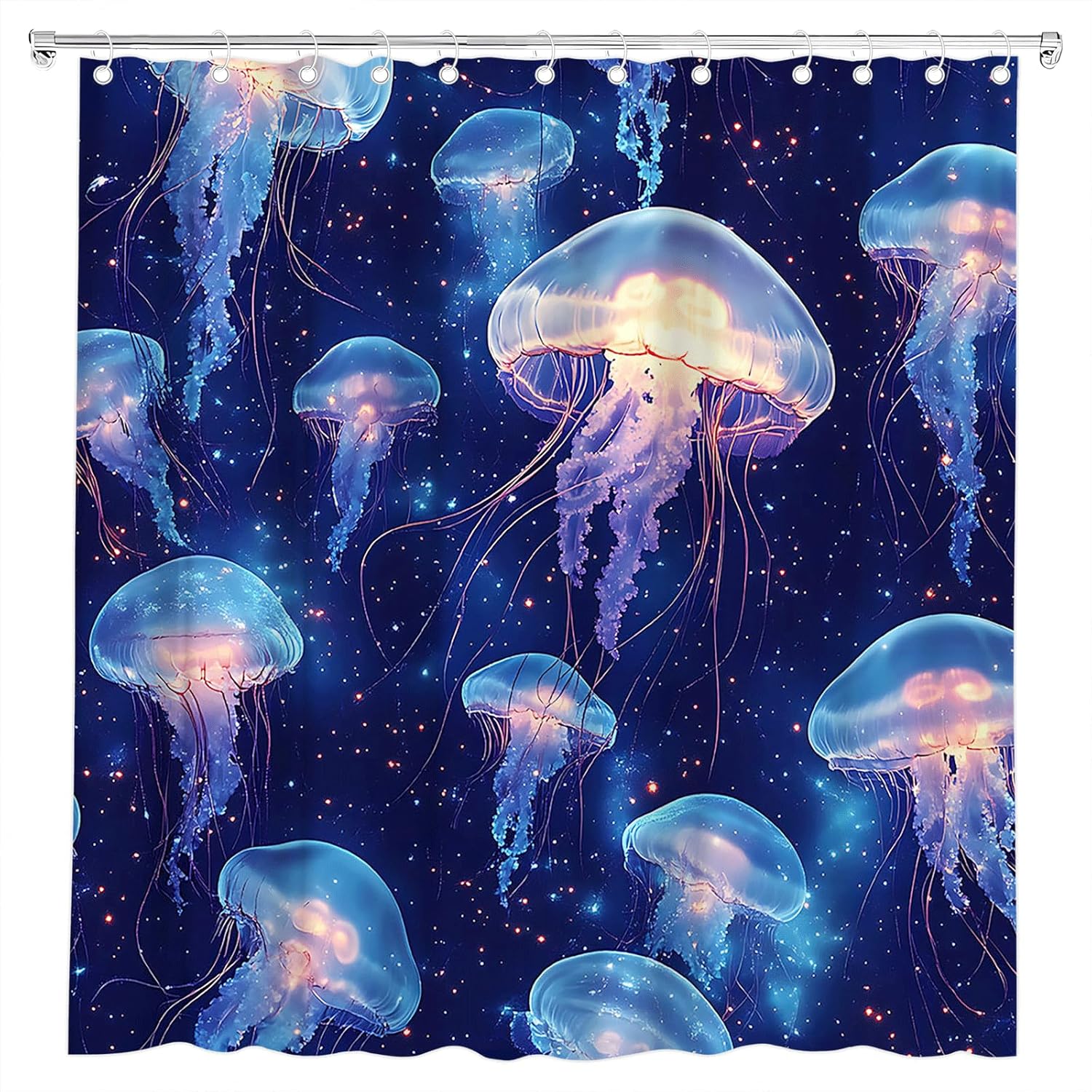 Jellyfish Shower Curtain    Underwater World Marine Life Dreamy Blue Sea Bath Curtain  Bathroom Accessories Decor with Hooks 90x180CM