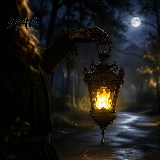 Reusable Halloween Table Centerpieces 3D Printed Gothic Flickering Flame Lantern, Vintage LED Wall Sconce Decor, Flameless Candle Lights Hanging