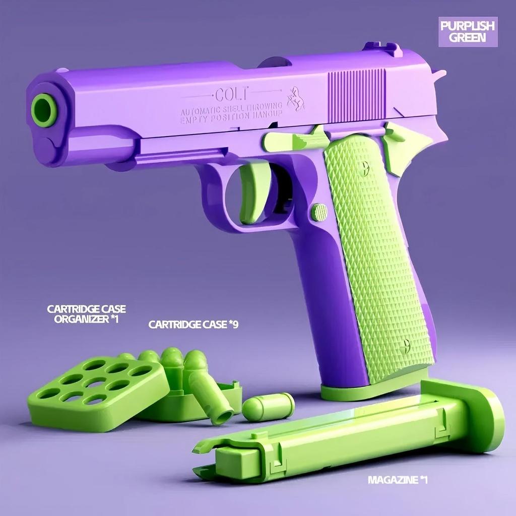 Non-Firing 1911 Toy Gun Replica - Purple and Green with Yellow Accents, Plastic Body, Includes Bullets - Safe Outdoor Play Handgun Model, Gun Toy