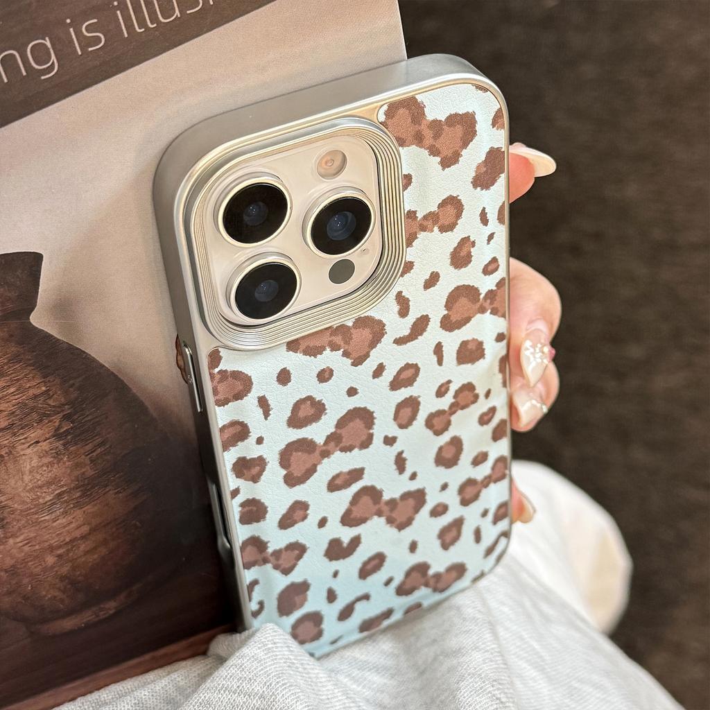 Retro Leopard Bow Apple 17 Mobile Phone Case 16promax Leather 15 Suitable for IPhone13 Silver Edge Fashion Mobile Phone Case