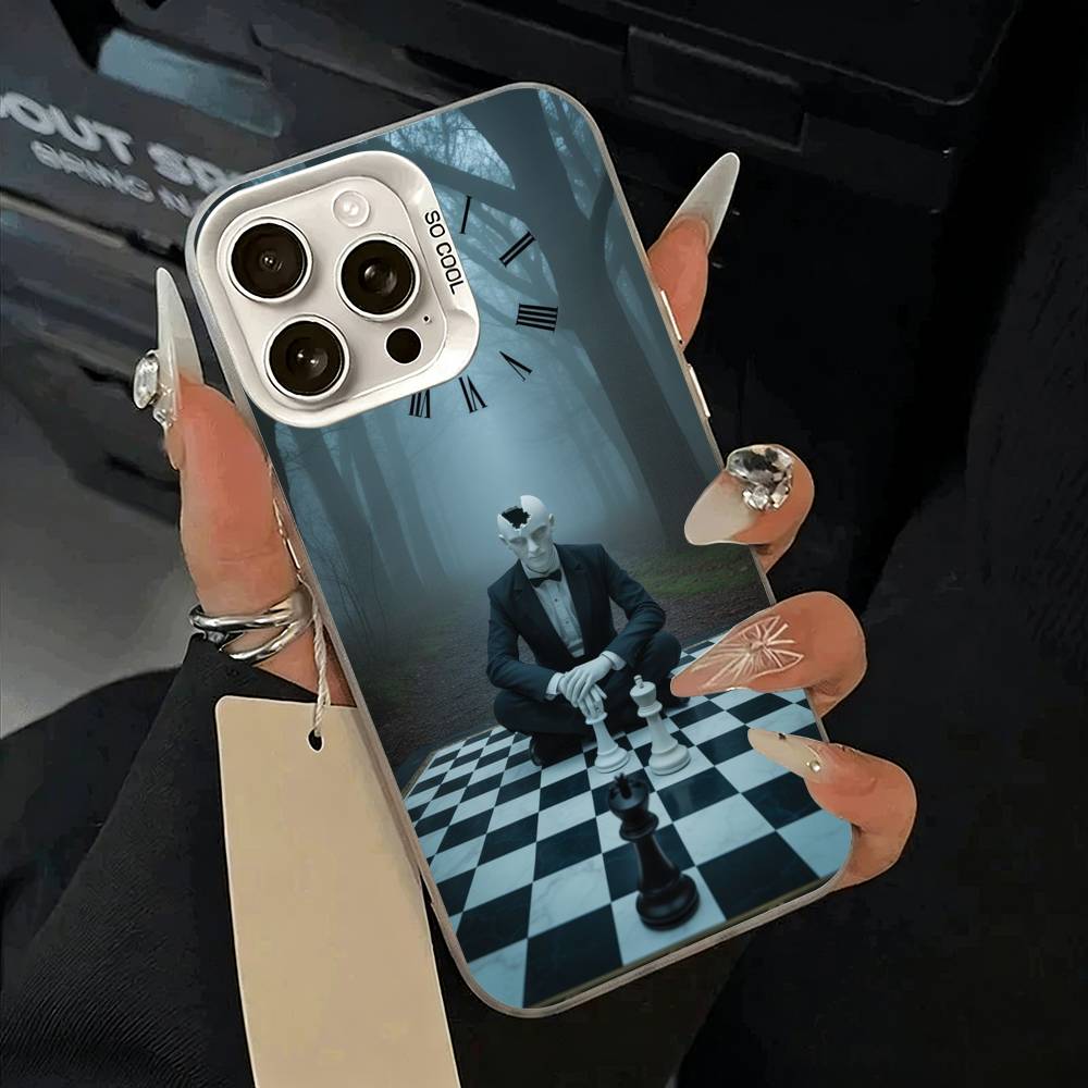 Cool- Chess Art  Phone Case For iPhone 11 12 13 14 15 16Pro Max Plus white Sliver  Phone Cover
