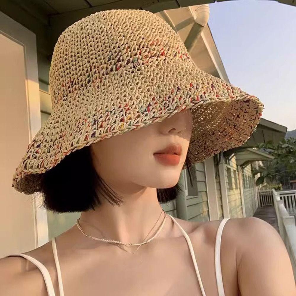 Boho Lafite Straw Hat UV Protection Weave Straw Cap Casual Woven Fisherman Hat  Holiday