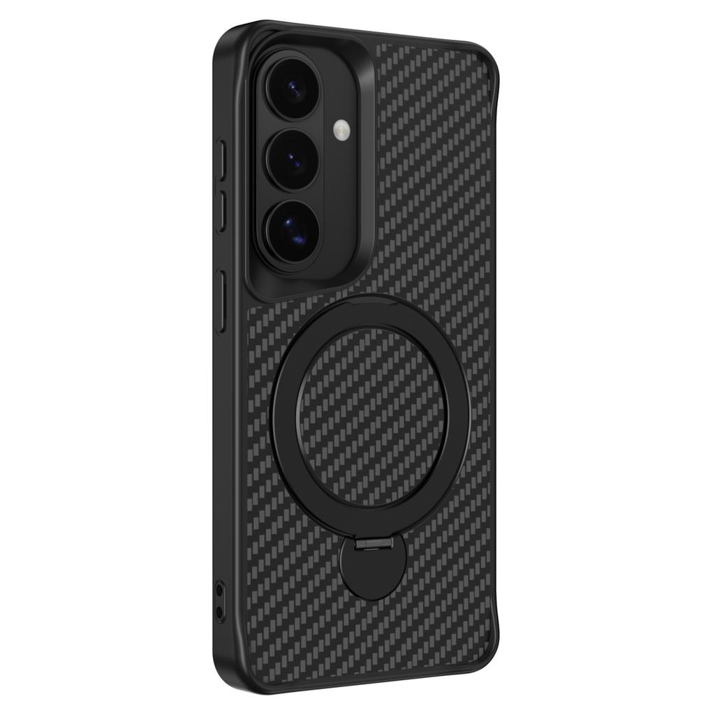 For Samsung Galaxy S26+ Phone Case with Magnetic Kickstand TPU + PC Carbon Fiber Back Cover