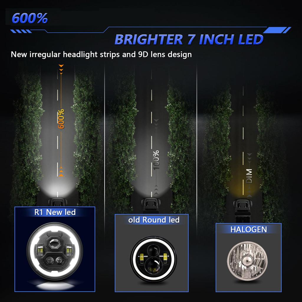LED 7 Inch LED Headlight Round Headlight with Amber Turn Signal Car Motorcycle Waterproof IP67 2 Pack Headlight, Hi/Lo Beam, DRL,