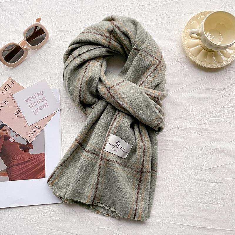 White plaid scarf women's autumn and winter new high-end warm and thickened imitation cashmere shawl dual-purpose scarf