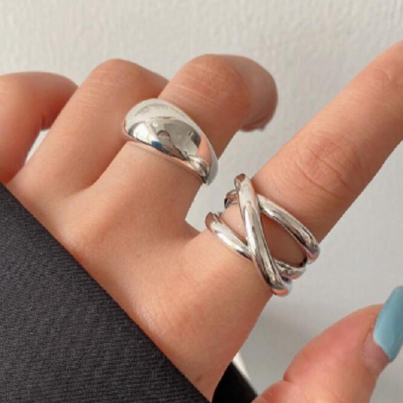 5pcs/Set Chunky Geometric Asymmetrical Stacked Metal Open Rings Set Smooth Exaggerated Cocktail Ring For Women Party Jewelry New