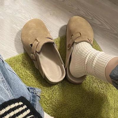 Women's Suede Clogs Mules with Buckle Adjustable Slip-on Casual Cork Footbed Slippers