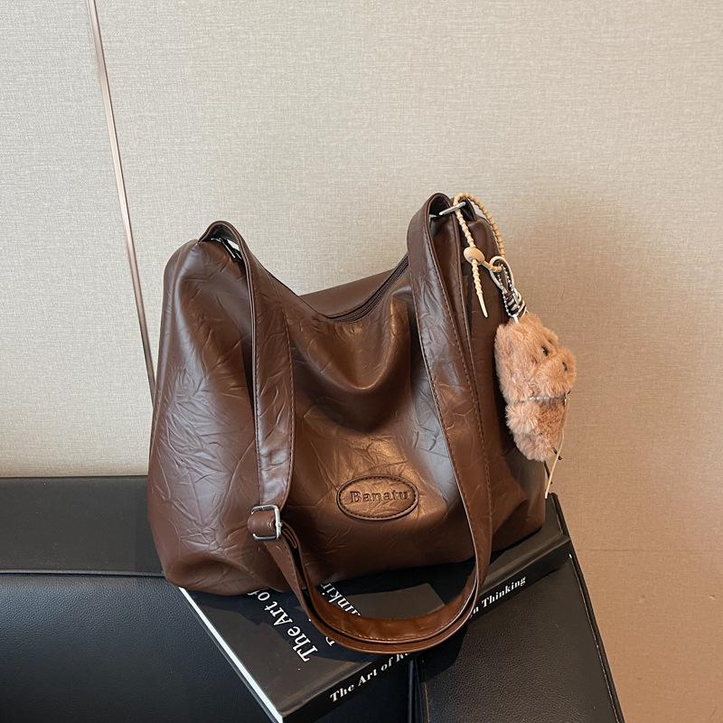 

Корейская минималистичная сумка-тоут через плечо премиум-класса с текстурой - Вместительная сумка для通勤 для женщин кофейный