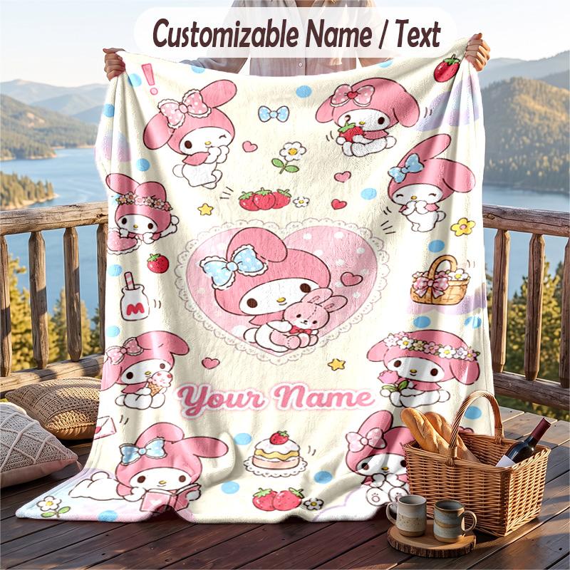 Custom Text Flannel Throw Blanket, Lightweight Cozy Bed Sofa BlanketMy Melody