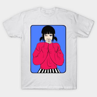 Kadın Tişört Utangaç Kız Harajuku Baskılı Kawaii Tişört Yazlık Kısa Kollu Kadın Tişört Üst