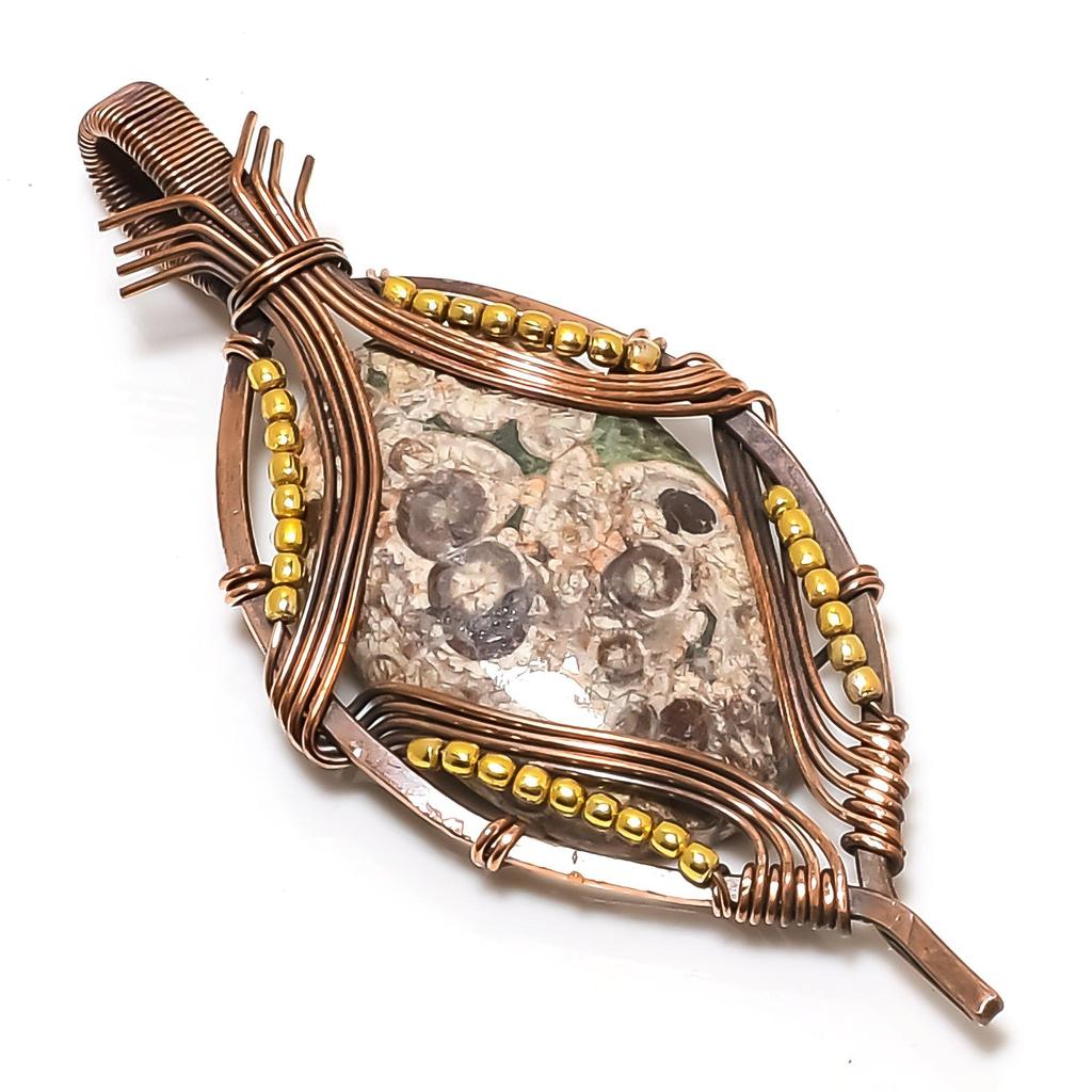 Crocodile Jasper 999 Copper Wire Wrapped Pendant, Handmade Gemstone Jewelry Pendant Gift For Birthday