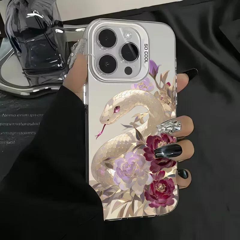 Luxury Snake Year Anti-drop Armour Case For iPhone 16 15 Pro Max 15 14 13 12 11 Pro X XR XS 7 8 Plus Lens Protect Plating Cover