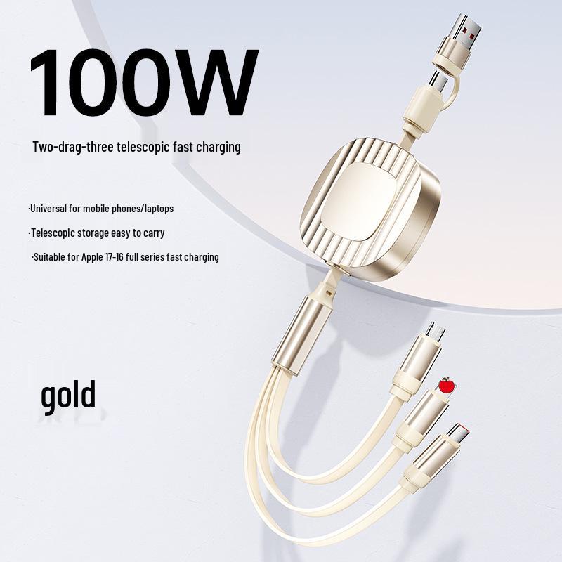 100W Retractable 3-in-1 Fast Charging Cable with Custom Logo