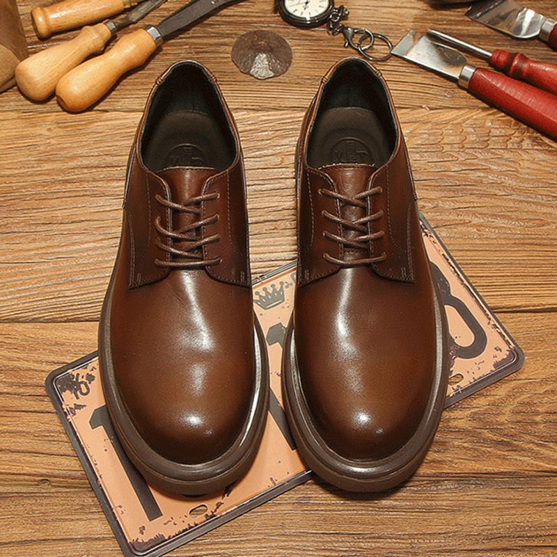 Lace Up Round Toe Male Leisure Sneakers Men Casual Real Leather Shoes Casual Simple Low Help Work Lace Up Casual Leather Shoes