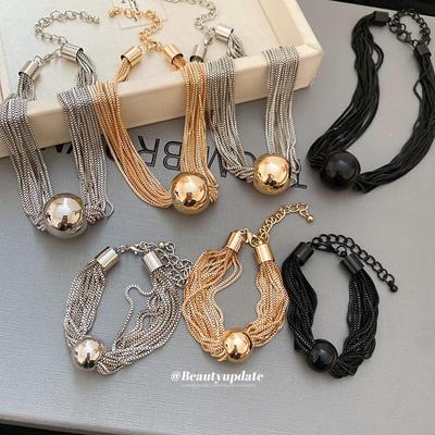 Metallic Round Ball Multi-layer Chain Necklace & Bracelet - High-End Cold Style Jewelry