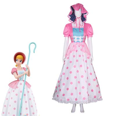 Kostium Anime Mała Bo Peep Dla Kobiet, Z Różowo-Niebieskim Kapeluszem Sukienka w Kropki Kostium Halloween Dla Dziewczynki