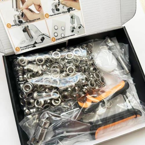 HYCDIYTS Eyelet Punch, 10mm, Eyelet Pliers, Hole Punching Tool, Handheld Round Aluminum Punch Pliers with 500 Eyelet Rings, Ideal for Crafts, DIY, and