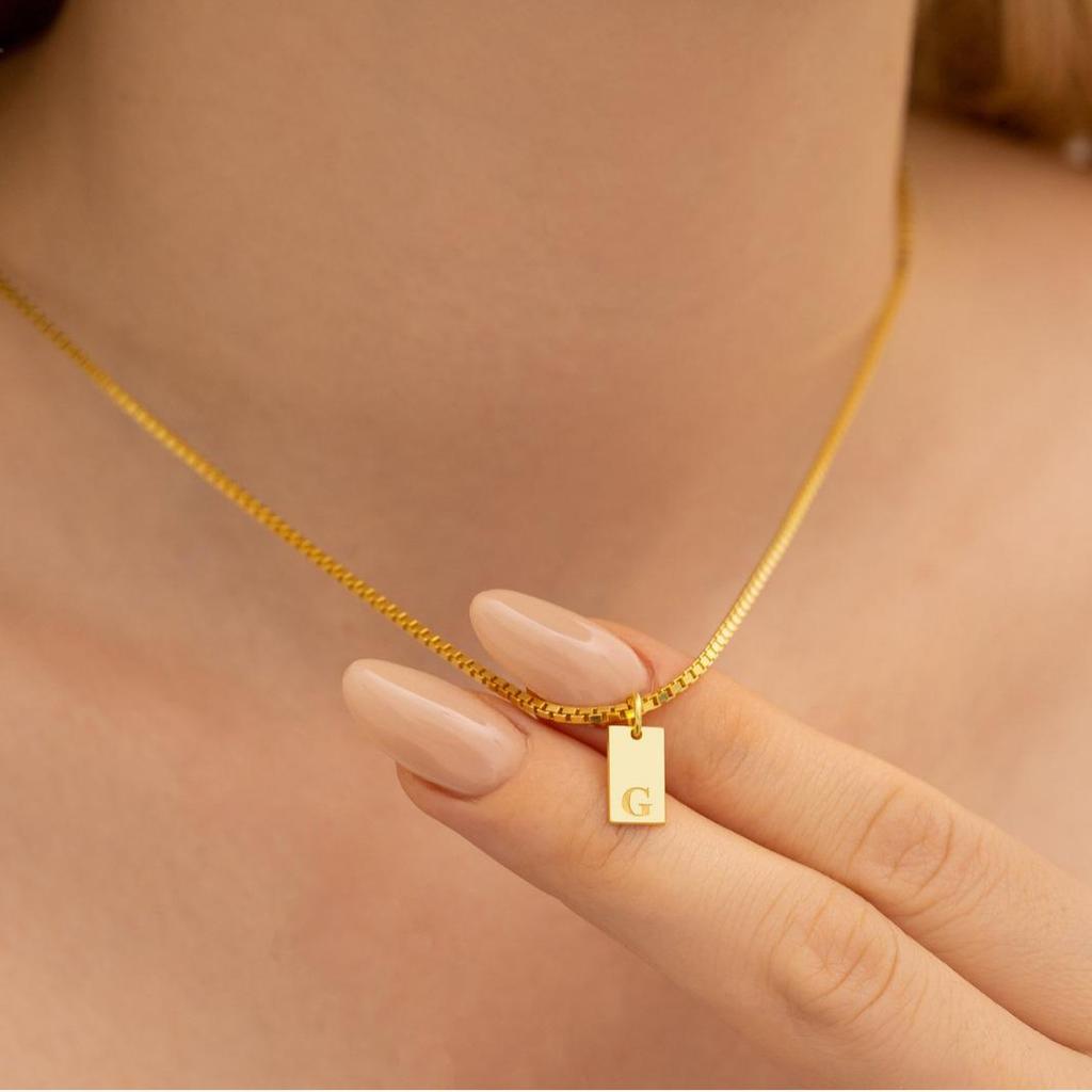 Minimalist Initial Square Pendant Titanium Steel Necklace for Women