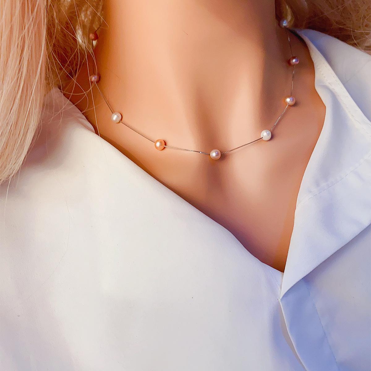 Light luxury freshwater pearl necklace niche design broken butterfly leaf pendant necklace pearl necklace 925 silver