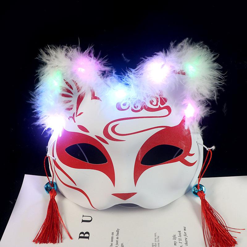 Neue leuchtende alte japanische Stil Halbgesichts Kinder Anime Fuchsmaske für Halloween