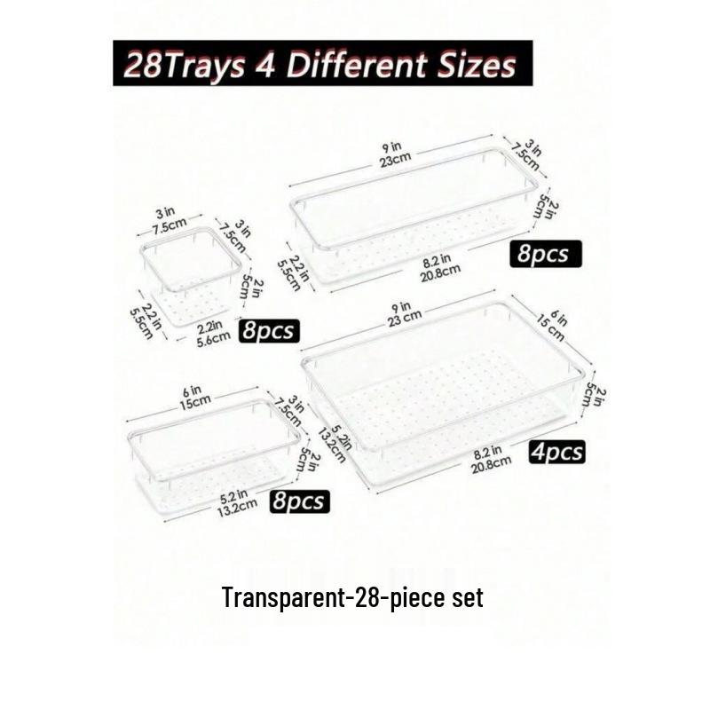 Transparent Plastic Drawer & Compartment Storage Box Set for Dressing Table Sundries