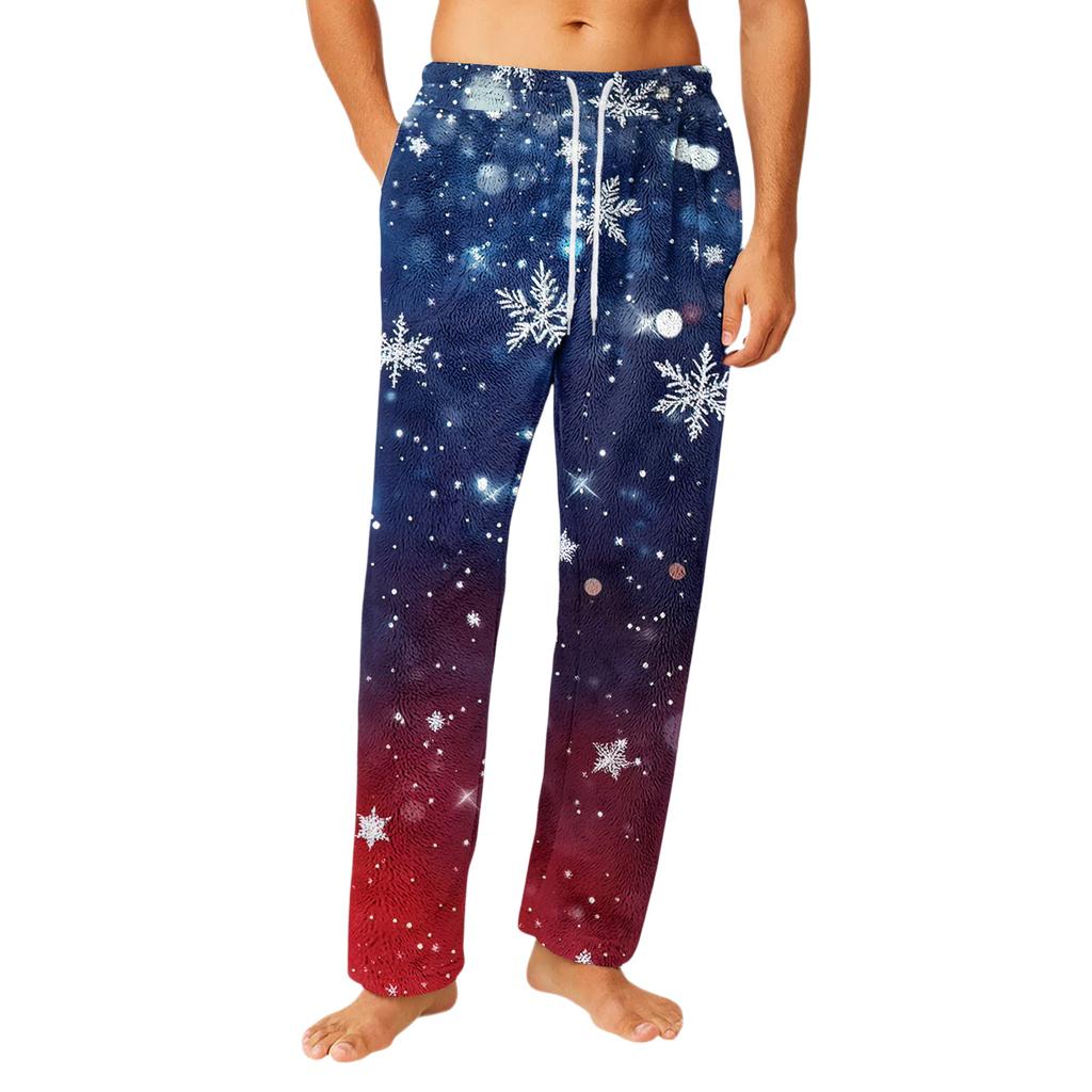 Men's Drawstring Pocket Flannel Pants Homewear Sleep Pants