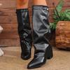 Fashion High Heel Knee High Boots Women Punk Pointed Toe Bike Long Boots Woman Autumn Winter Pu Leather Botas Mujer 36-43