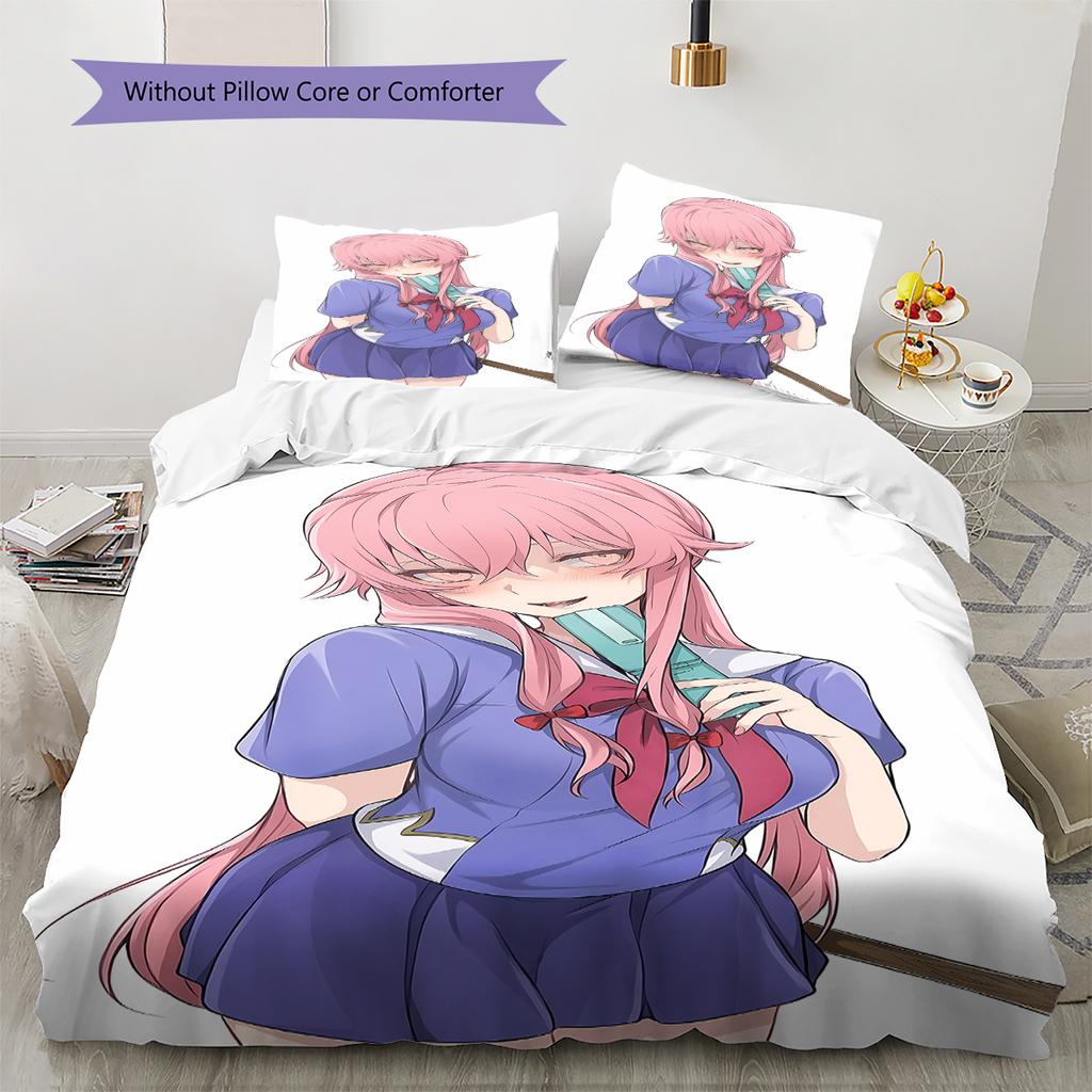 Gasai Yuno Pattern Bedding,Quilt Set Quilt Cover Pillowcase Home Birthday Gift (1 * duvet cover + 2 * pillowcase, without core)