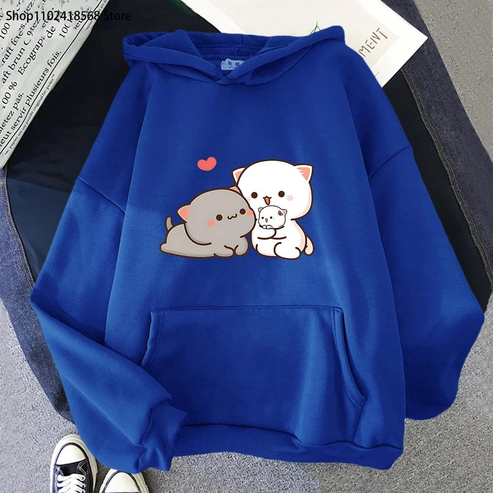 Peach Cat Hoodies Women Funny Mochi Fashion Sweatshirts Peachcat Female Harajuku Tops Round Neck Oversized  Kawaii Y2k