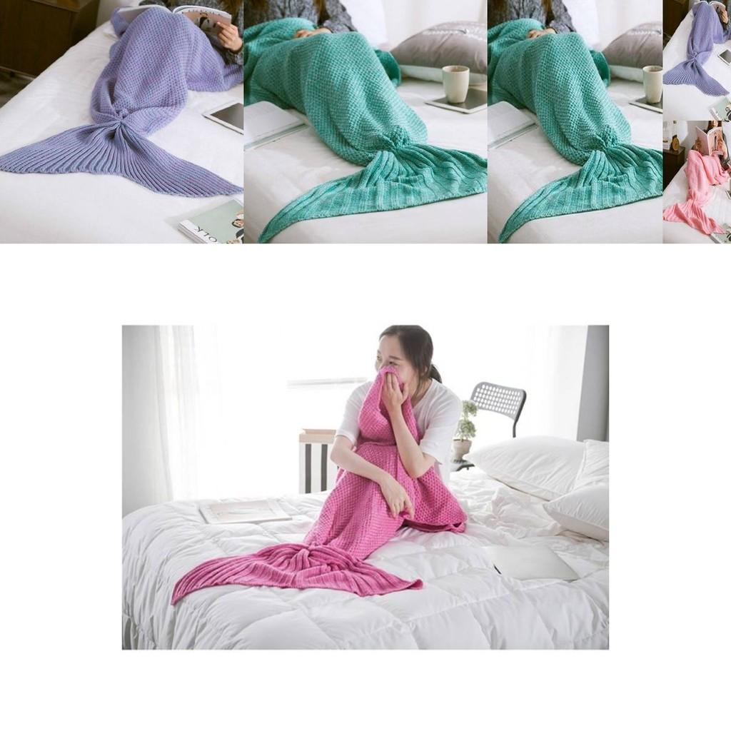 Dreamy Mermaid Tail Blanket Luxurious Knitted Acrylic Blanket In Mint Green And Pink