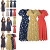 V Women Neck Boho Floral Midi Dress Short Sleeve Summer Beach Sundress Casual
