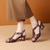 Summer new shoes fish mouth breathable hollow thick heel middle heel one-word buckle mother sandals